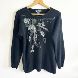 Vintage 90s Le Chois black sequin silk/angora soft long sleeve sweater size S